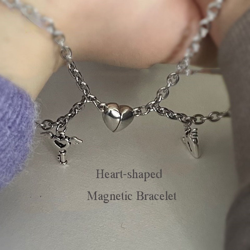Stainless Steel Couple Bracelet with Simple Heart-shaped Magnetic