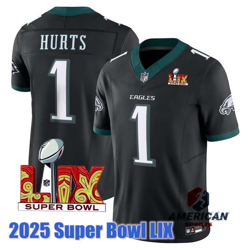 2025 Super Bowl LVX Men's NFL Philadelphia Eagles Jalen Hurts Black ...