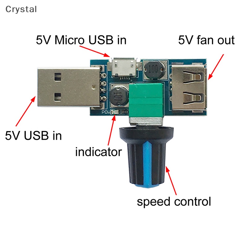 Crystal USB Fan Speed Controller DC 4V12V 5W MultiGear Mute