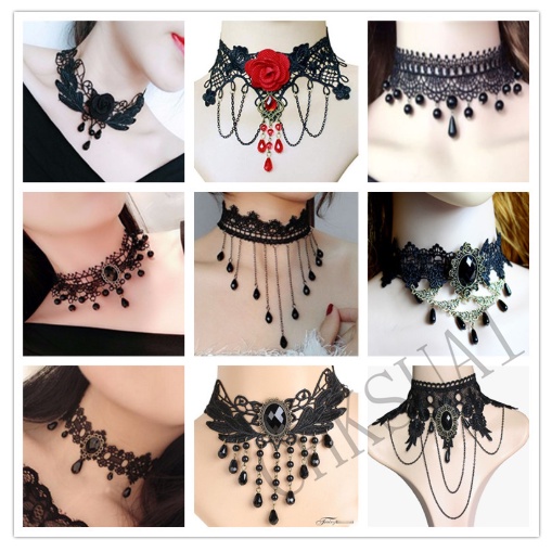 New Pattern Women Sexy Gothic Lock Harajuku Chocker Necklace Heart Key  Rivets Black Goth Punk Chokers