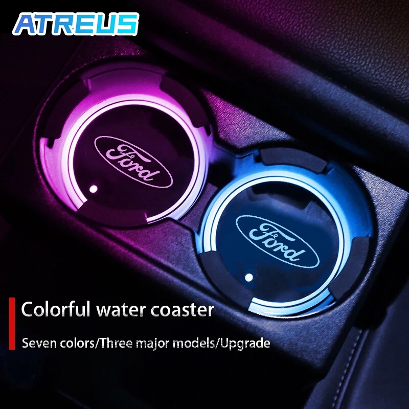 Ford LED Car Coasters Chargeable Colorful LED Car Cup Mat Waterproof ...