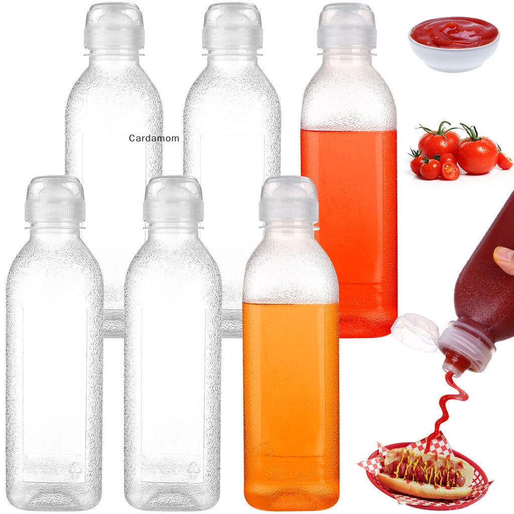 Carda Gangbaru 6 Pcs 16 Oz Condiment Squeeze Bottles With Flip Cap Reusable Plastic Clear 