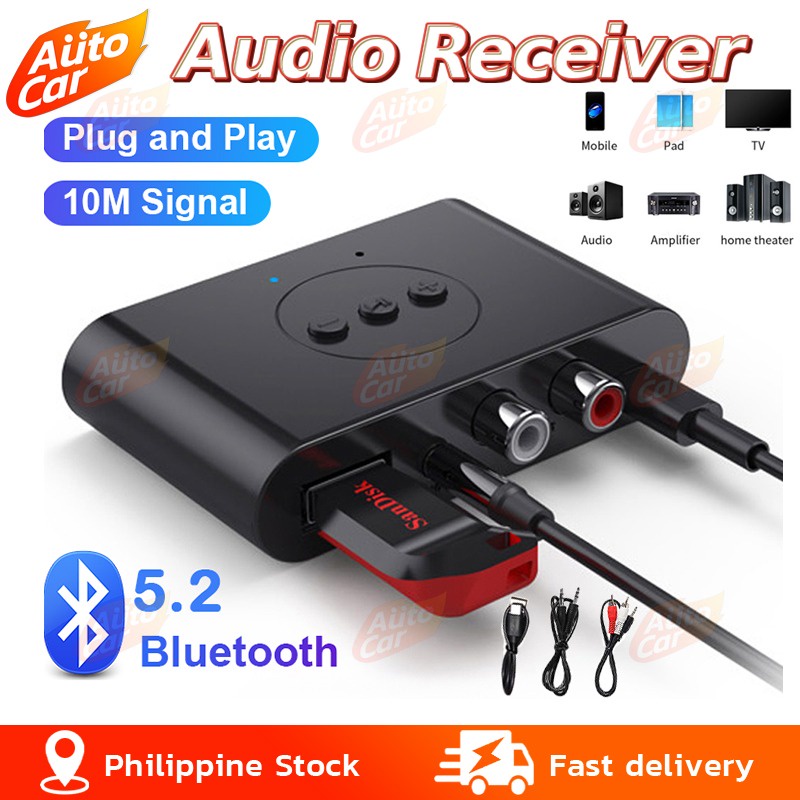 USB Bluetooth 5.2 Audio Receiver NFC U Disk RCA 3.5mm AUX Car Kit