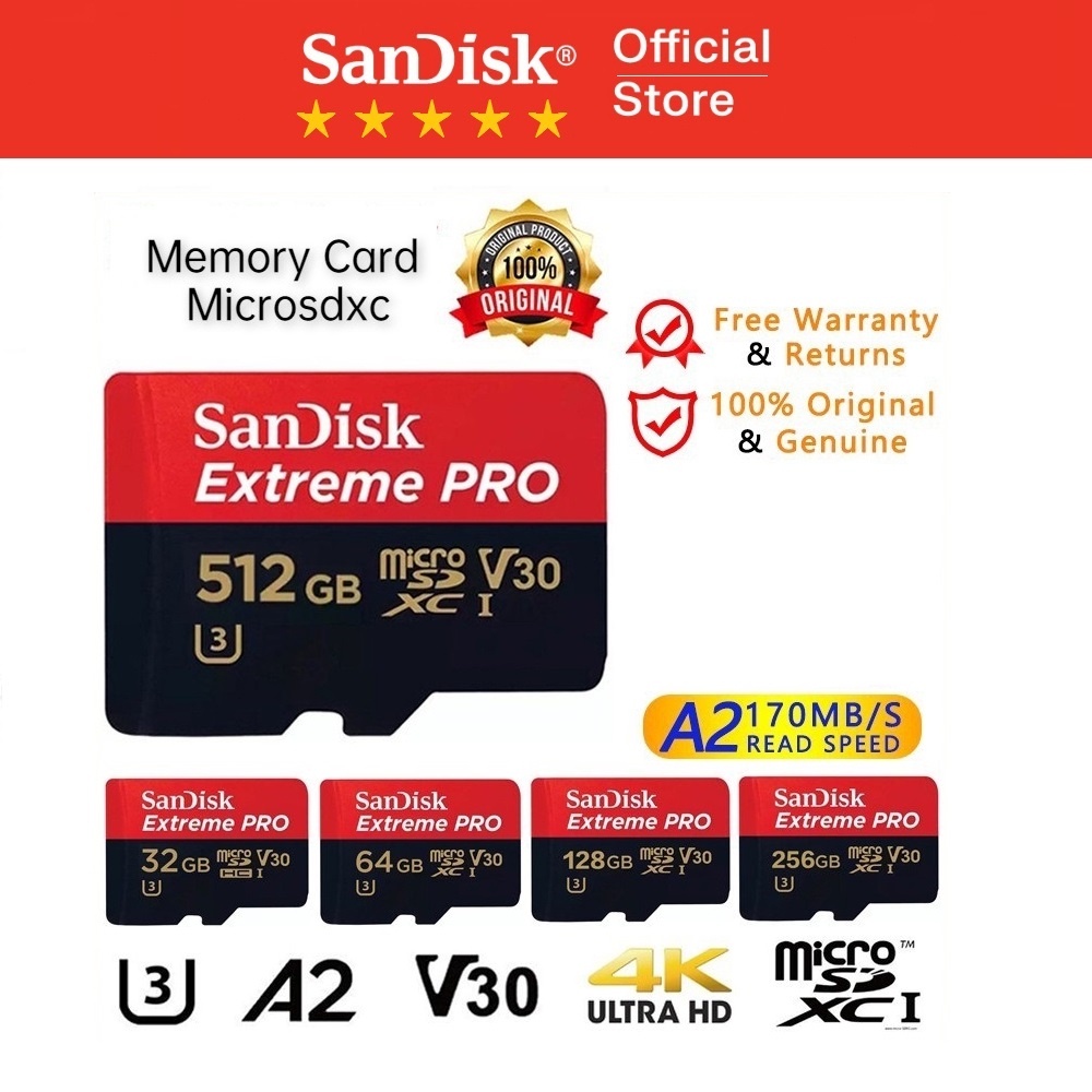 SanDisk 512GB Extreme Pro Memory Card 256GB/128GB/64GB/32GB SD Card 4K