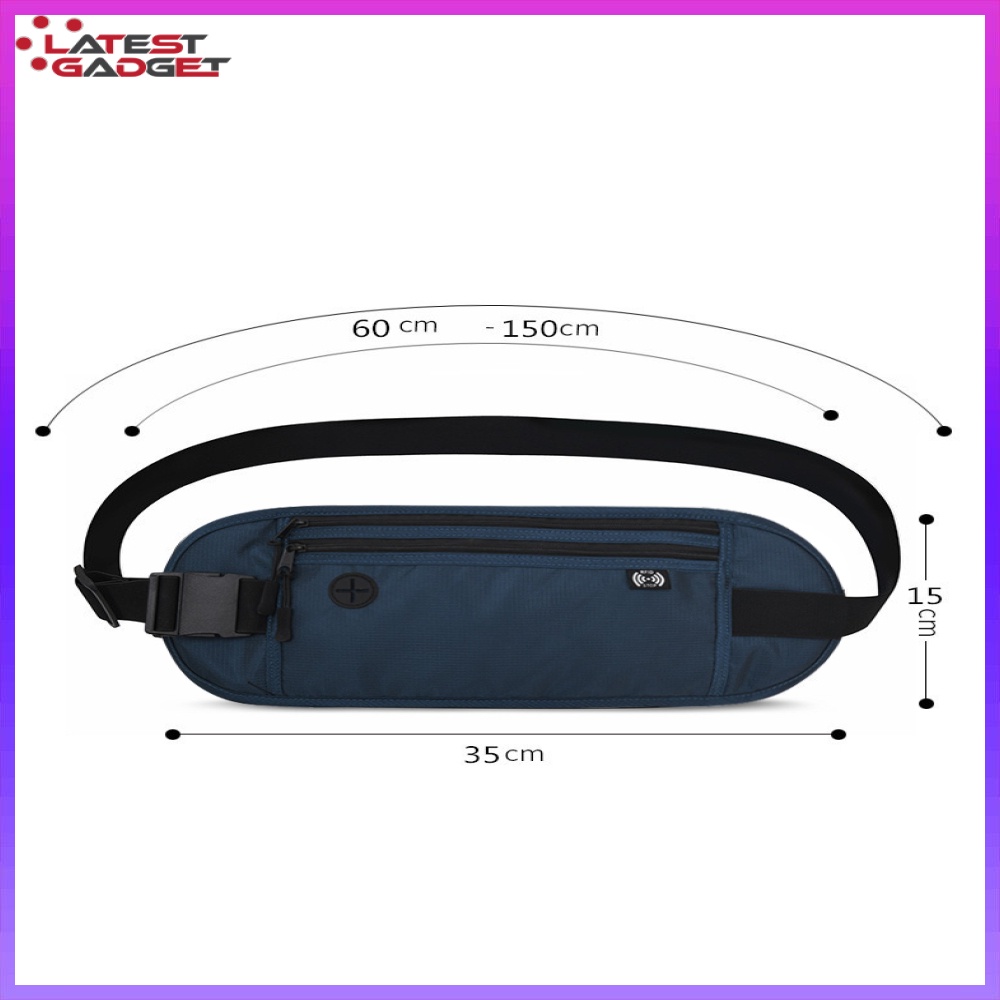 LatestGadget Nylon1103 Travel Belt Bag With RFID Protection Navy Blue