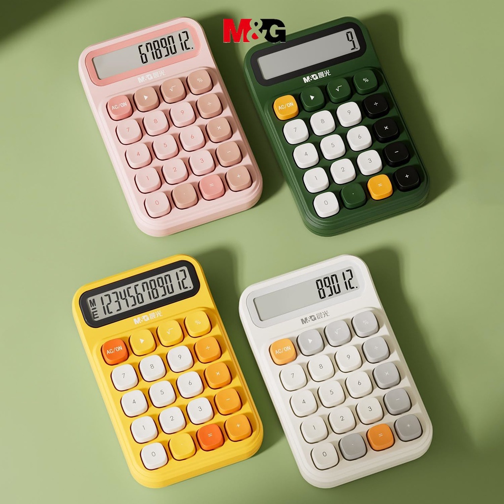 M&G Desk Calculator with Mechanical Buttons 12 Digit Large LCD Display