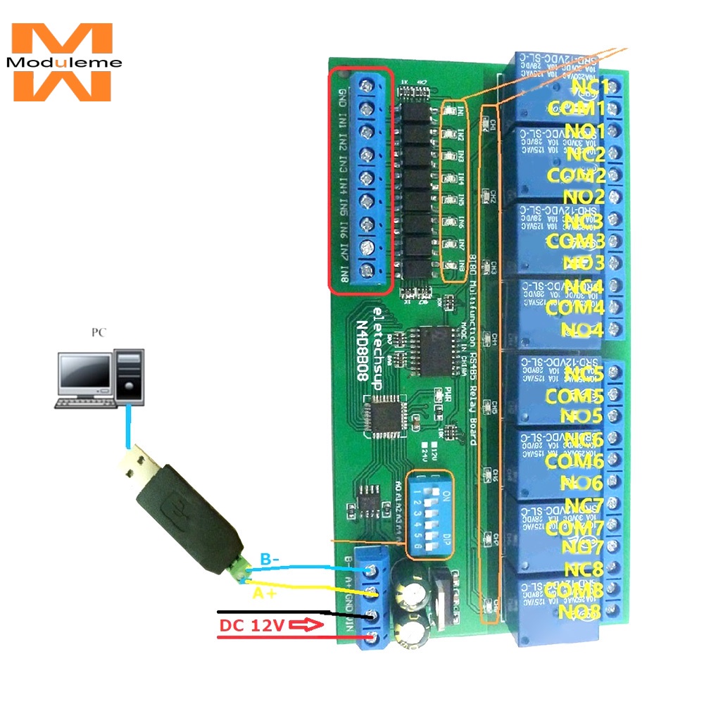 DC 12V 24V 8 Isolated Inputs and 8 Outputs DIN35 C45 Rail Box UART ...