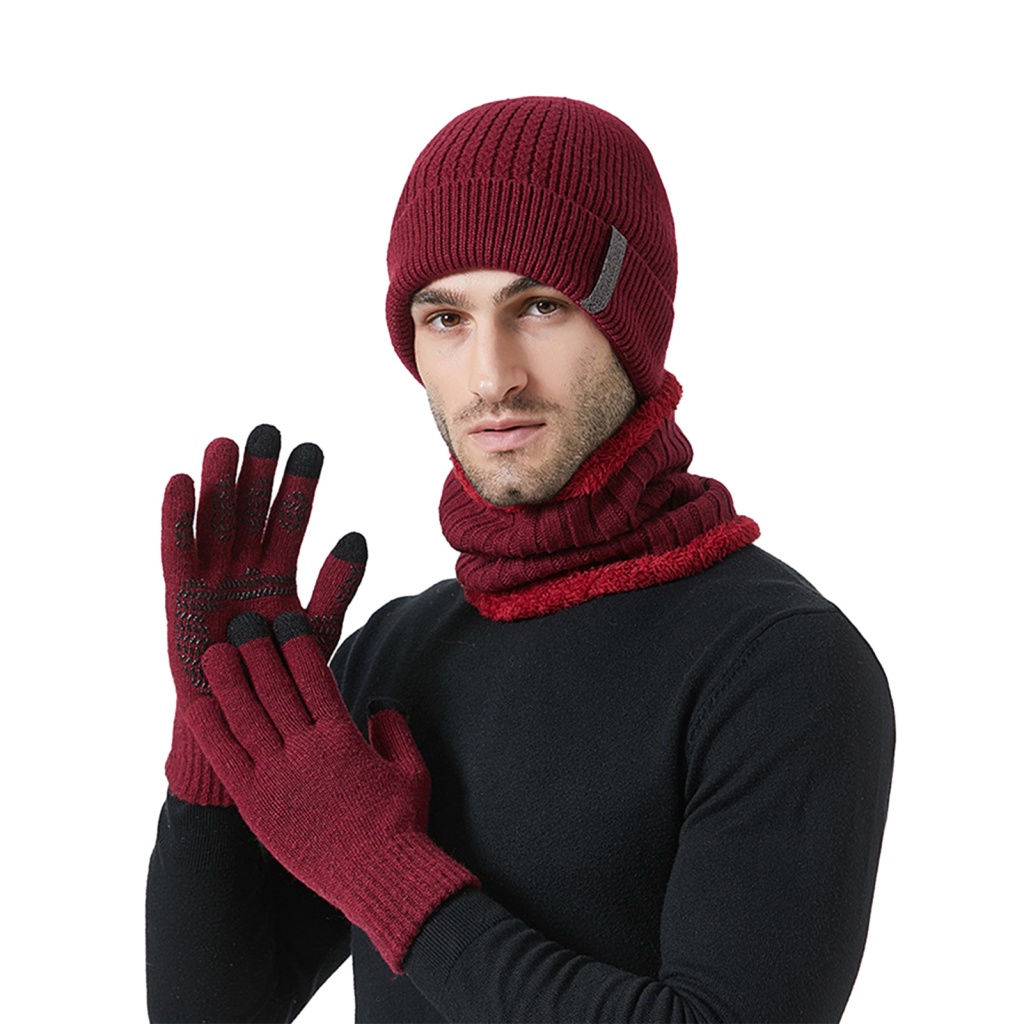 DUO Hat Scarf Glove Combo Unisex Warm Winter Hat Scarf Gloves Set Windproof Touch Screen Anti slip Outdoor Cycling Cap Neck Warmer Gloves Set Shopee Philippines