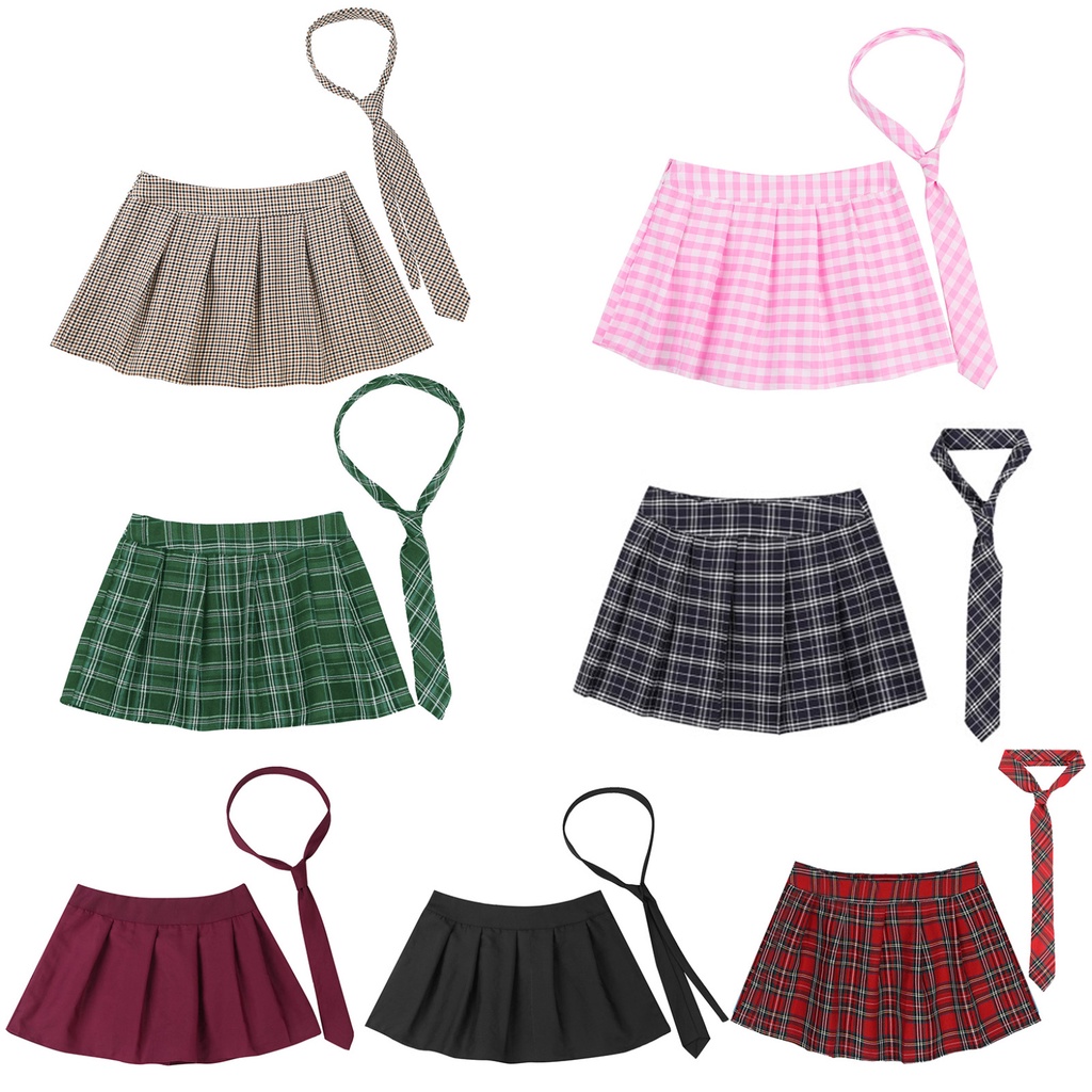 Women Schoolgirls Role Play Costume Fancy Dress Ball Outfit Zipper Plaid Pleated Mini Skirt with Necktie Shopee Philippines
