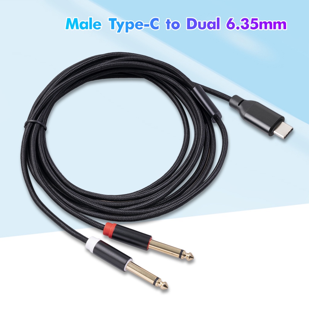 Audio Cable Gold Plated Clear Sound Braided Wire Type C Male To Dual 635mm Jack Mono Adapter Y 