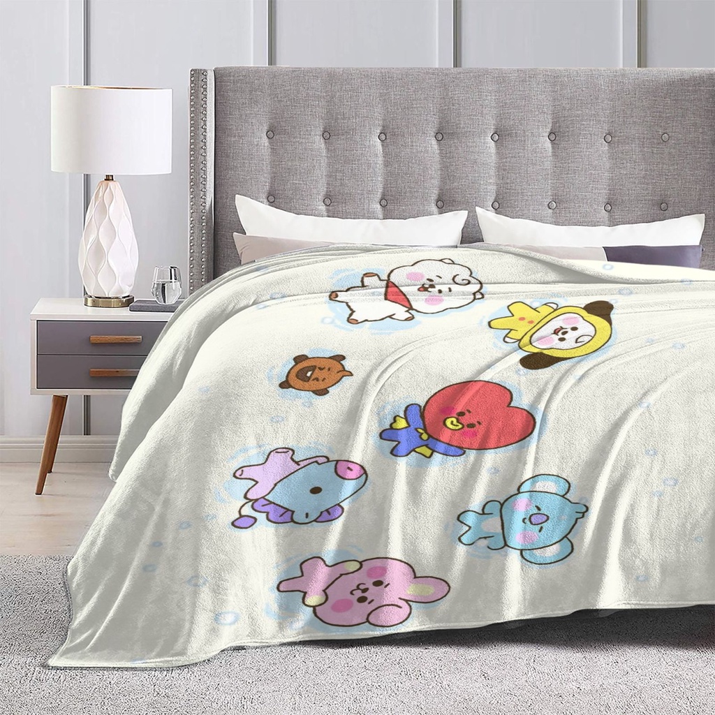 BTS Flannel Printed Sleeping Blanket BT21 Pattern Design Cotton Bed ...