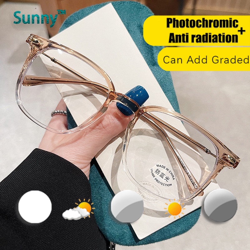 Photochromic Anti Radiation Graded Eye Glasses For Women Men Sun Adaptive Anti Blue Ray 0485