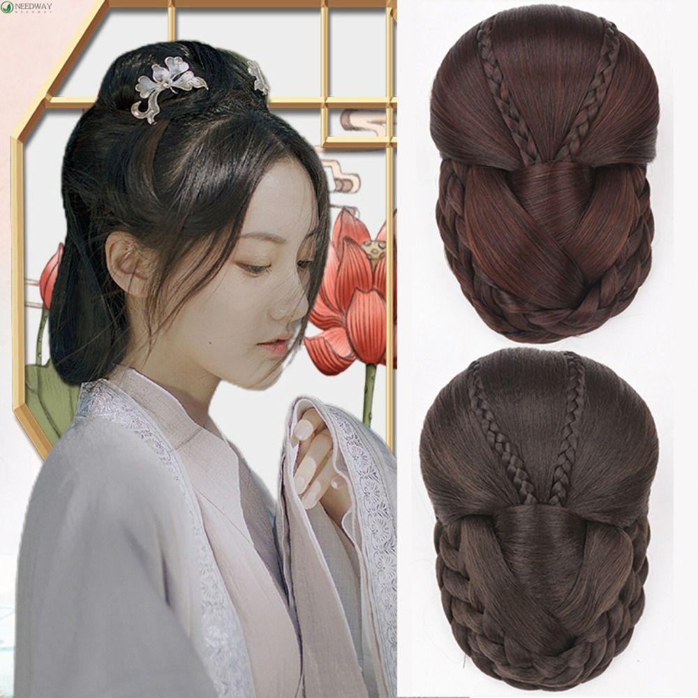 NEEDWAY Fake Hair Bun Black Brown Retro Heat Resistant Fiber Hair