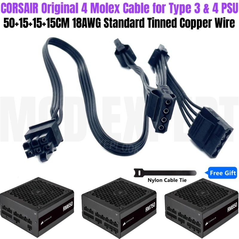 CORSAIR 6Pin to 4x Molex IDE 4Pin PATA Perif Fan Cable for RM450/RM550