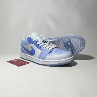 Nike Air Jordan 1 Low Mighty Swooshers Blue White Double Laces Sneakers 