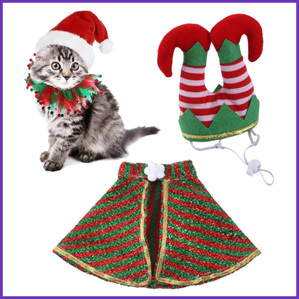 Cat Christmas Dress up Set 3 PCS Cat Costume Pet Clothing Dog Outfits