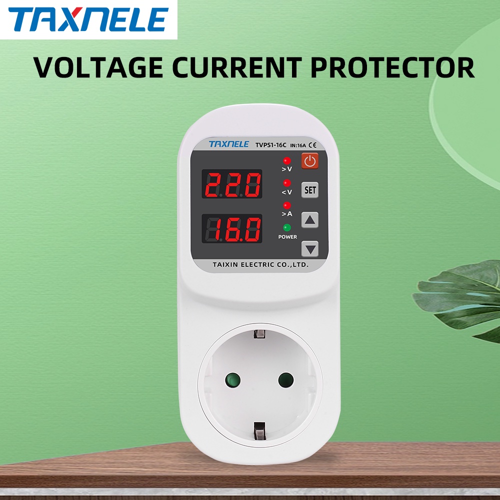 AC 220V 110V Automatic Voltage Current Protector Socket Adjustable 16A 