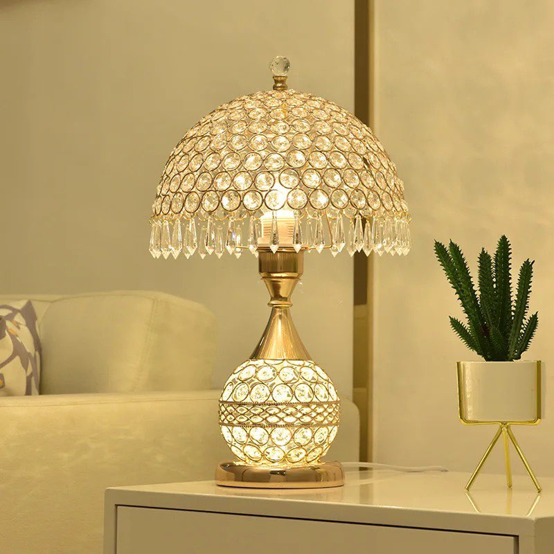 Modern Gold Crystal Table Lamp Wedding Lampu Meja Kristal Bedside Table