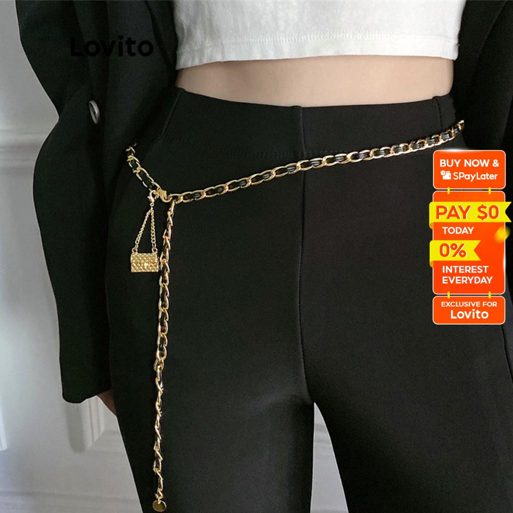 Lovito Metal Waist Chain Belts for Dress Gold Link Waistband Chain Long