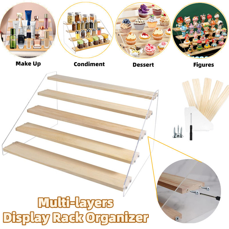 5-layer Ladder Acrylic Display Rack Organizer Wooden Food Dessert Cake ...