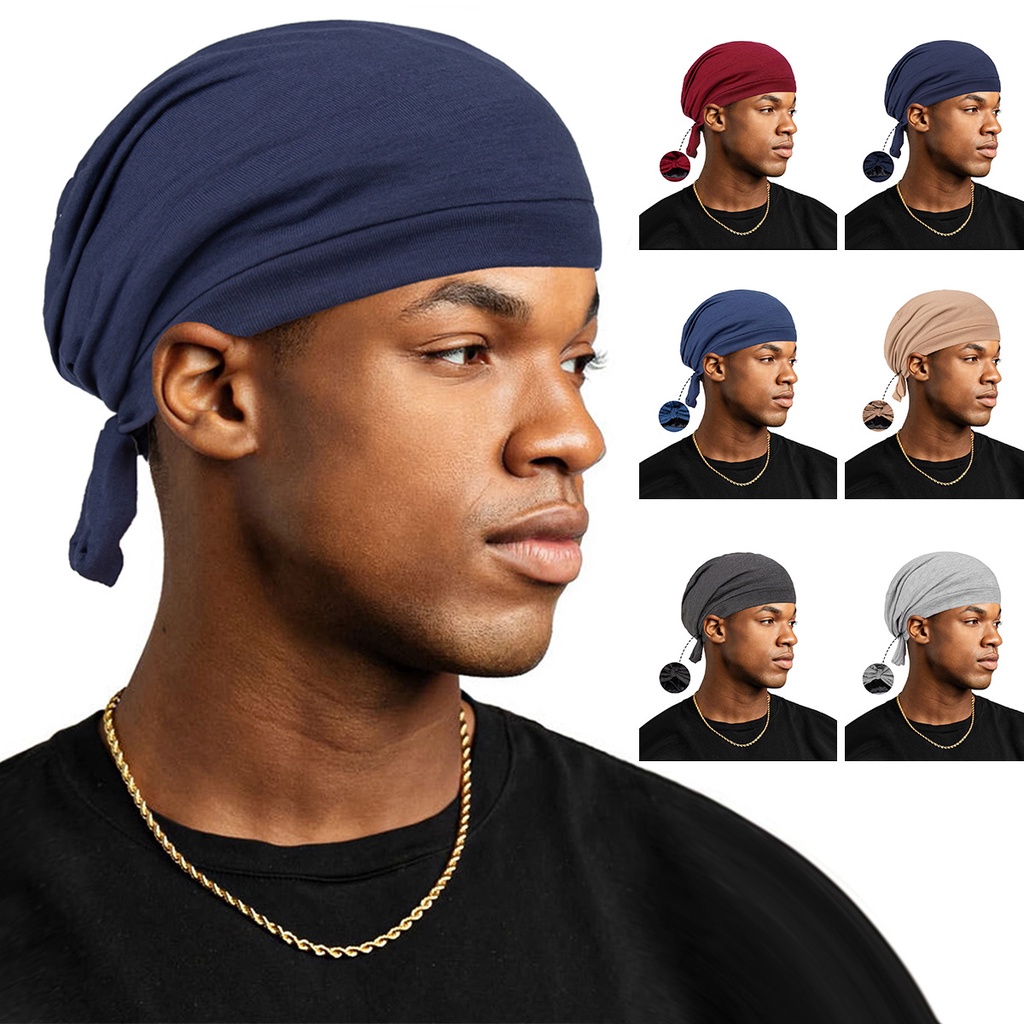 European American Ethnic Men s Headscarf Cap New Style Elastic Head Cap Solid Color Breathable Sports Headscarf Cap