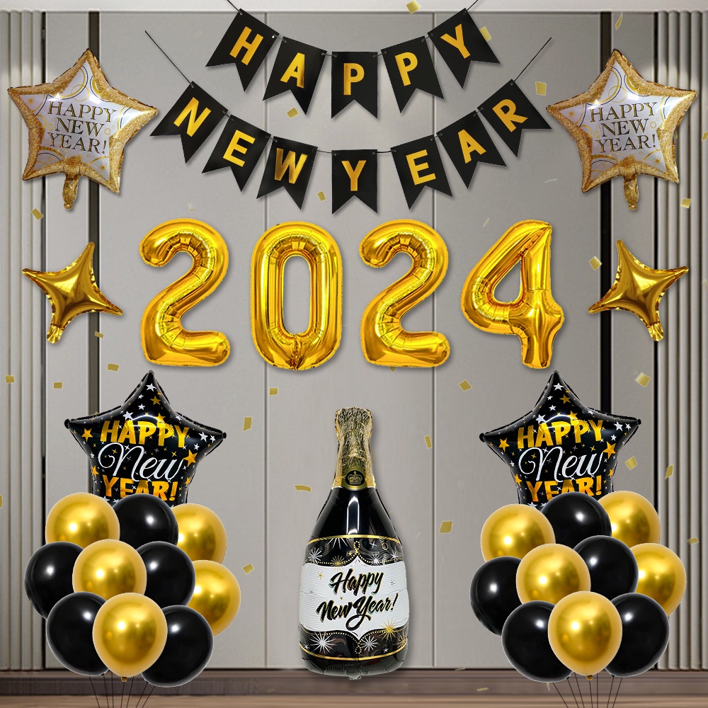 2024 Happy New Year Balloons Set, 2024 Balloons New Year, Large 2024