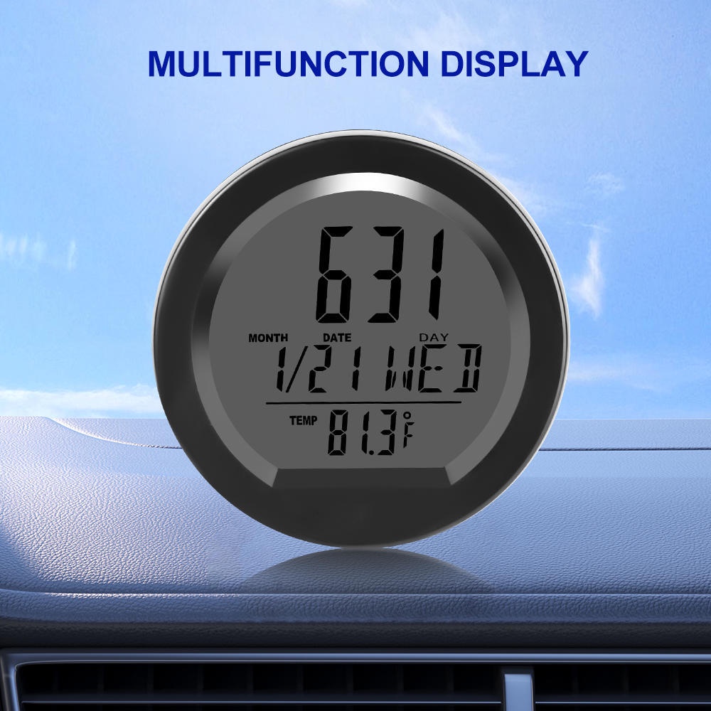 Solar Car Clocks For Dashboard Digital LCD Clock Temperature Time