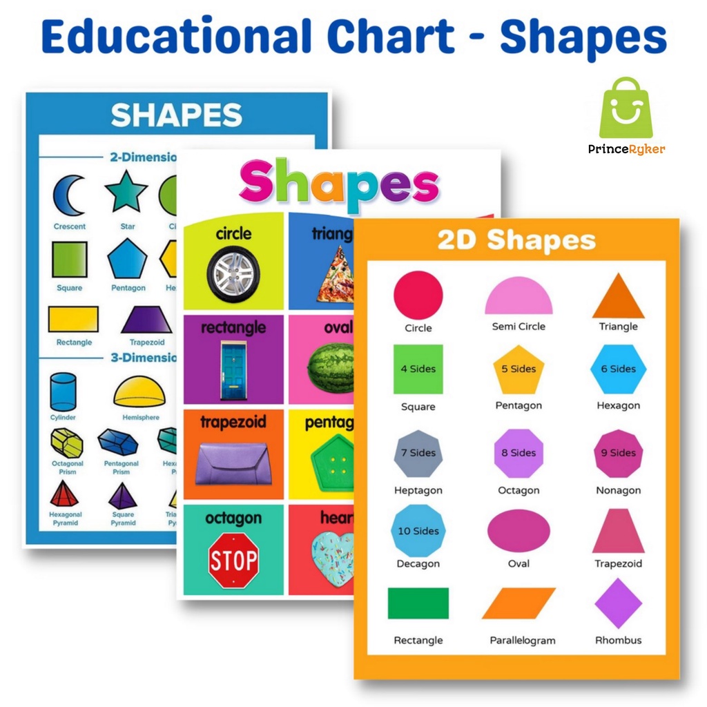 A4 Size - Laminated Educational Wall Charts | Basic Shapes, 2D 3D ...