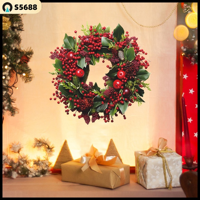SSS PVC Christmas Wreath Wall Stickers Selfadhesive Wall Decals Wallpaper Home Decor For