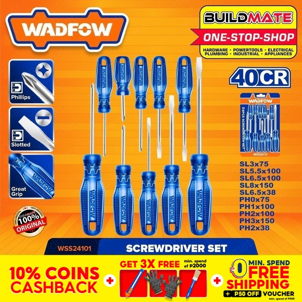 【hot sale】 WADFOW 10PCS Screwdriver SET Phillips & Slotted Screw Driver