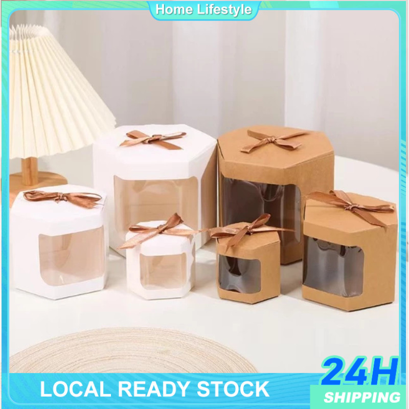 10PCS Hexagonal Transparent Window Candy Cake Boxes With Clear PVC ...