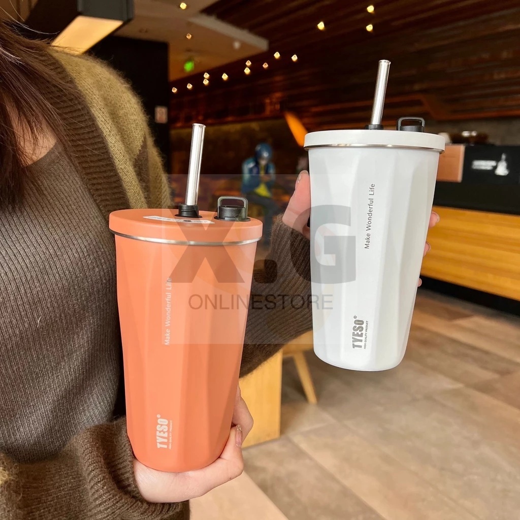 X.G 600ML Coffee Tumbler with Straw 304 Retractable Straw Hot and Cold