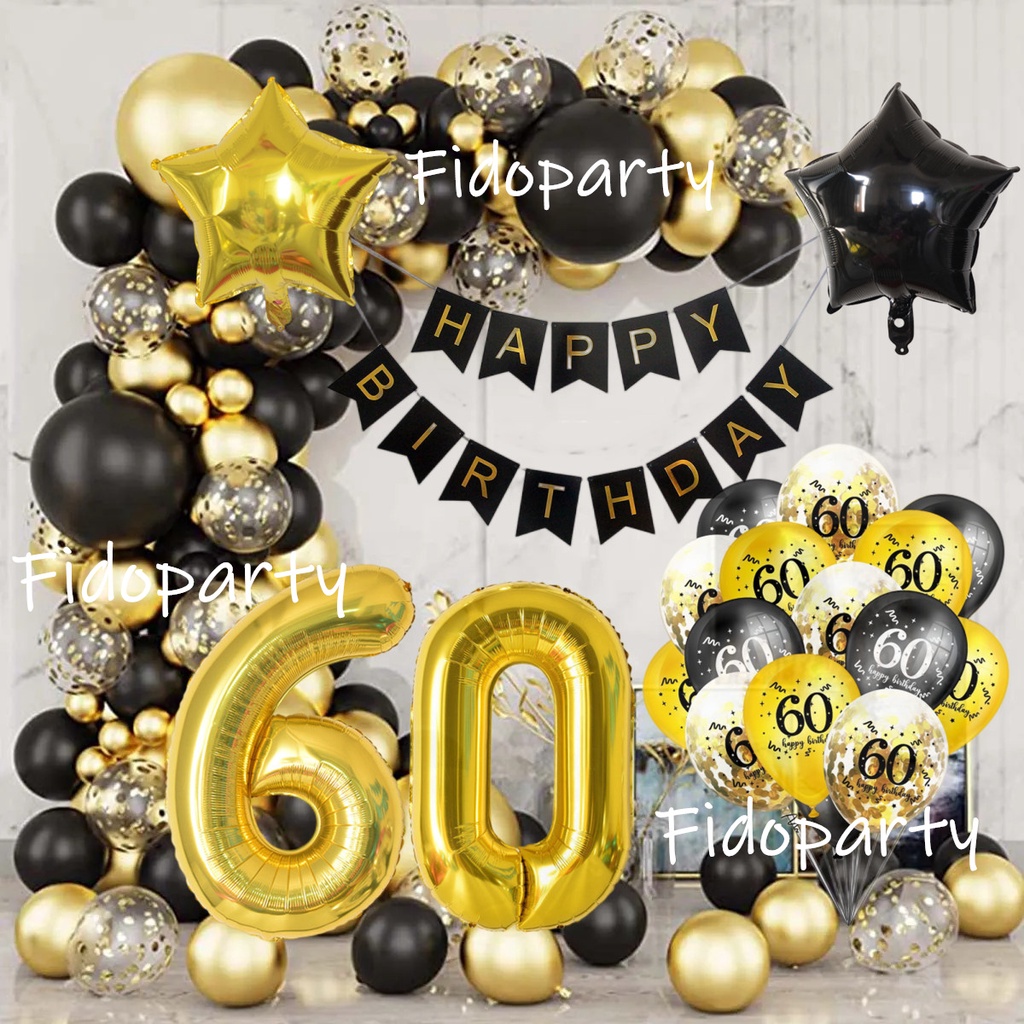 Adult Black Gold Balloon Garland Arch Kit Confetti Latex Balloon Happy 30th 40th 50th 60th 70th 0293