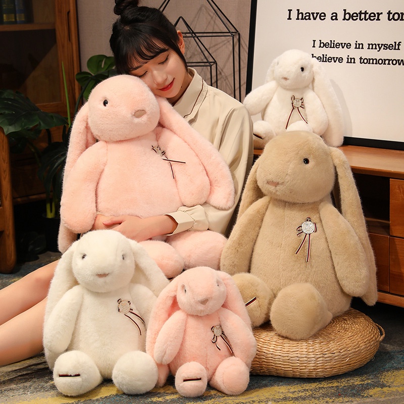 Kawaii Big Ears Fluffly Bunny Plush Toy Cute Stuffed Animal Giant Lifelike  Rabbit Soft Doll Girls Hug Pillow for Kids Xmas Gifts