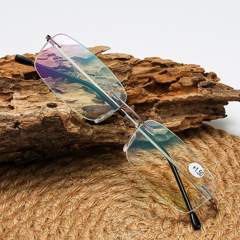 Elegant Rim-less Reading Glasses Classic Square Spectacles Clear Vision ...