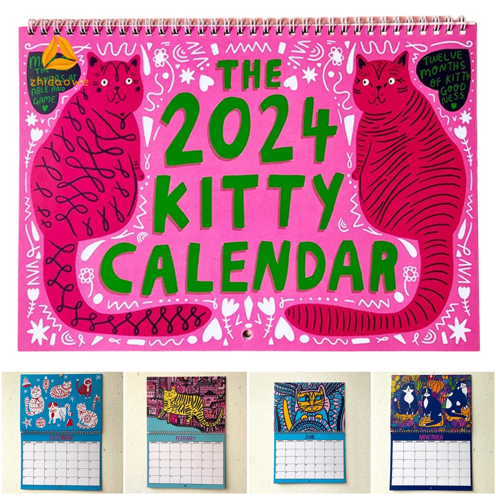 zhidaowe 2024 Calendar Fun Calendar 2024 Cute Cat Monthly Planner