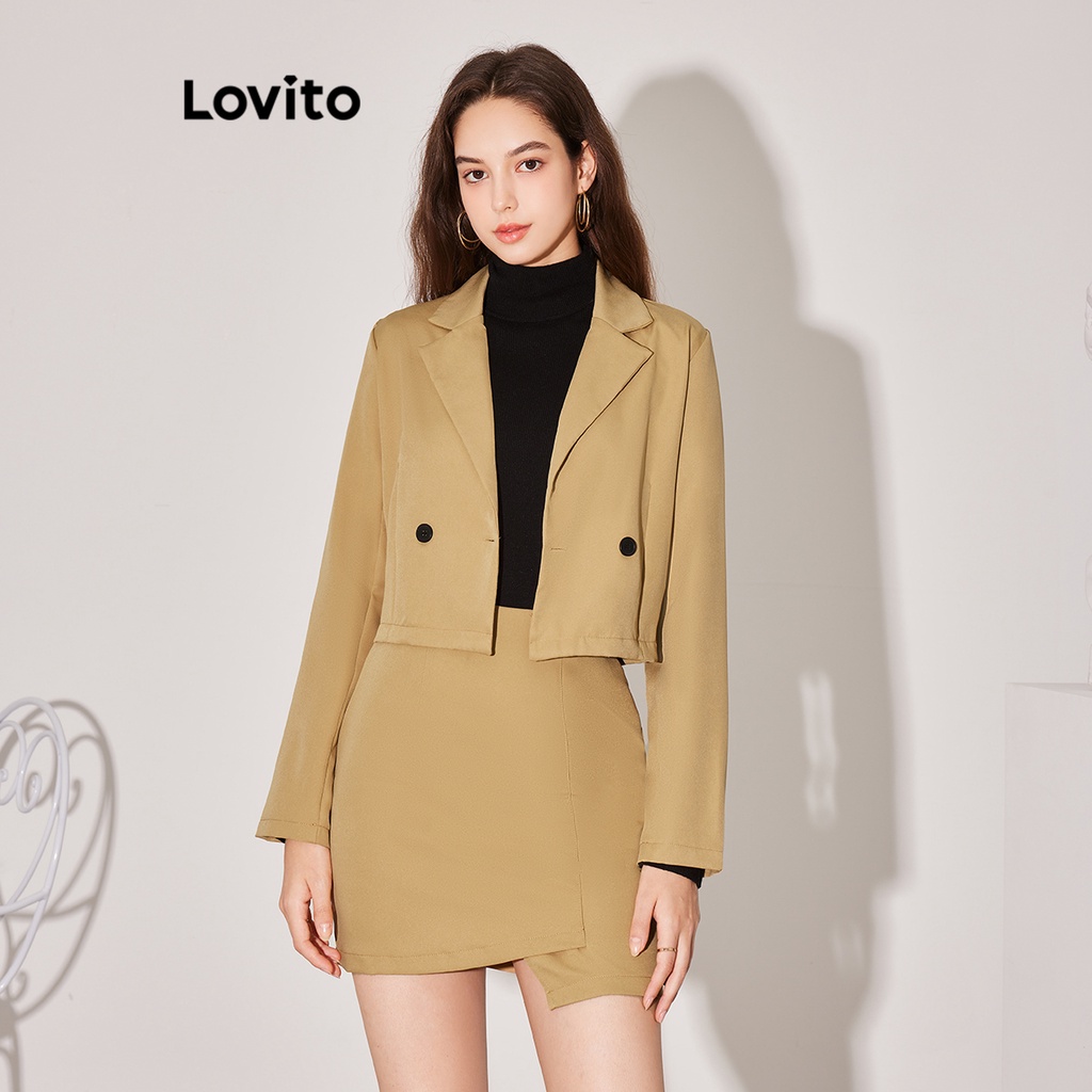 Lovito Women Button Front Asymmetrical Skirt Sets L59ED097 (Top/Skirt ...