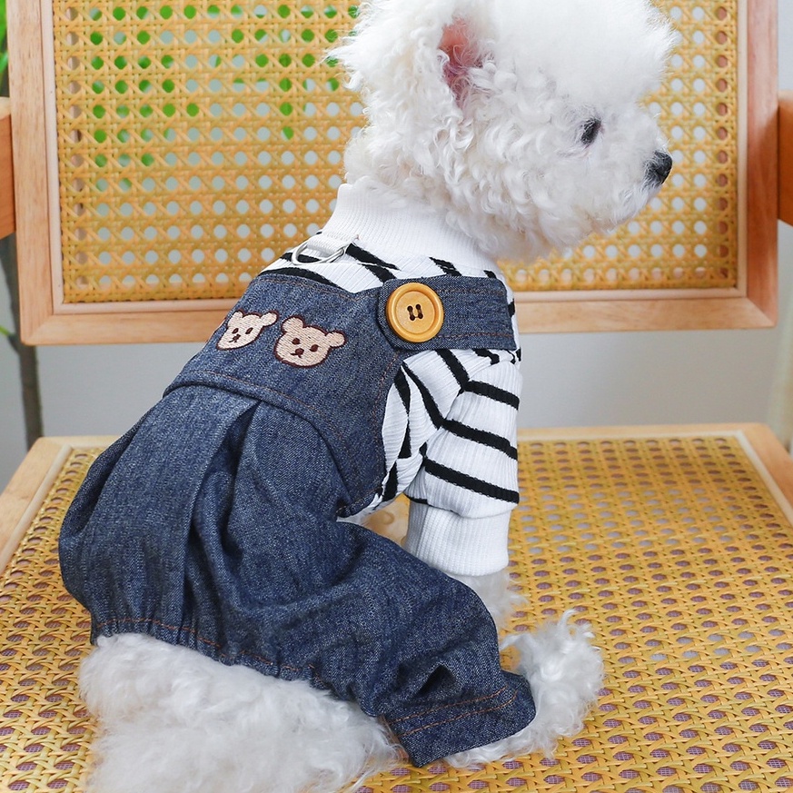 Pet Clothes for Shih Tzu Teddy Stripe Jumpsuit Dog Clothes Cute Bear