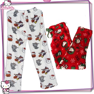 Sanrio Hello Kitty Pajamas Pants Happy Halloween Flannel Women Warm Woolen  Whitecartoon Casual Home Pants Autumn Grils Trousers 