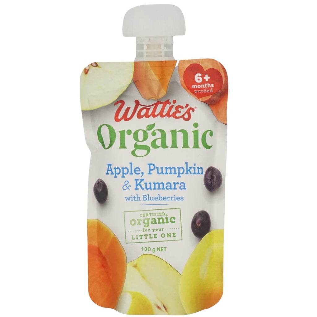 Wattie's Organic Baby Food 6+ months Apple, Pumpkin, Kumara & Blueberries (120g) Shopee