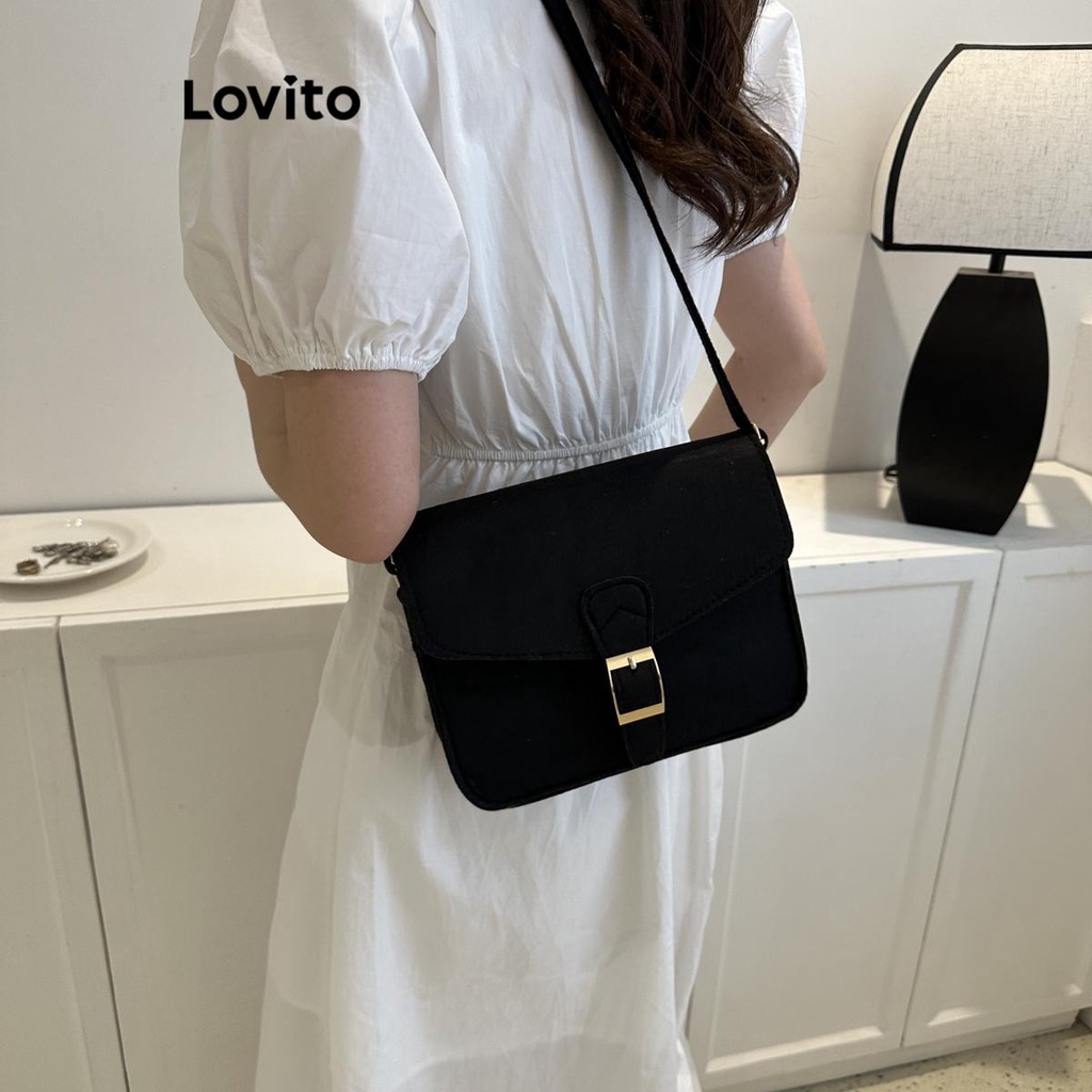 Lovito Elegant Plain Metal Small Shoulder Bag for Women LFA08015 (Black ...