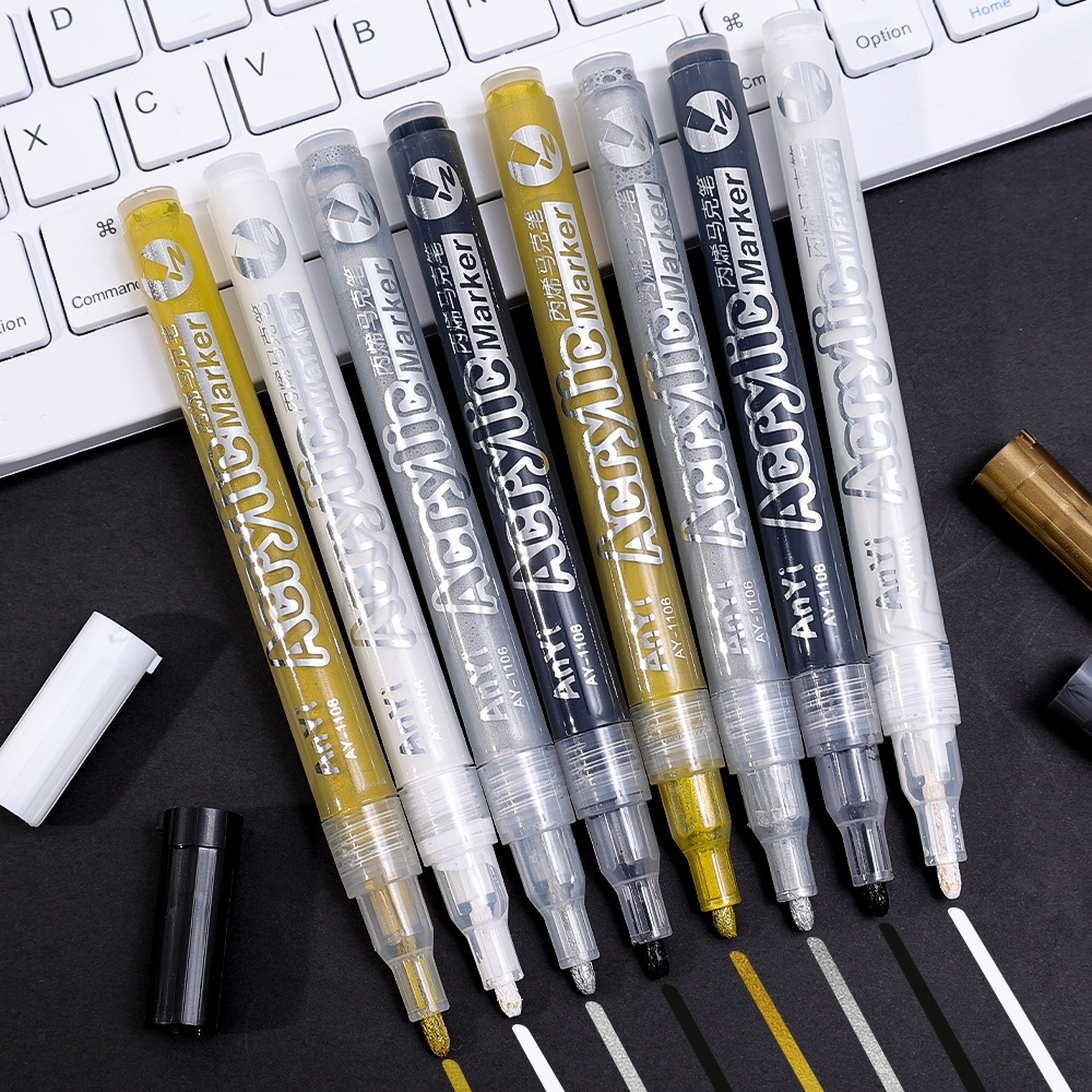 White Paint Pen 8 Pack 0.7mm Acrylic Paint Pens with 2 White 2 Black 2 Gold  2 Silver Paint Pen Permanent Marker for Wood Rock Fabric Metal Plastic  Ceramic Acrylic Paint Markers