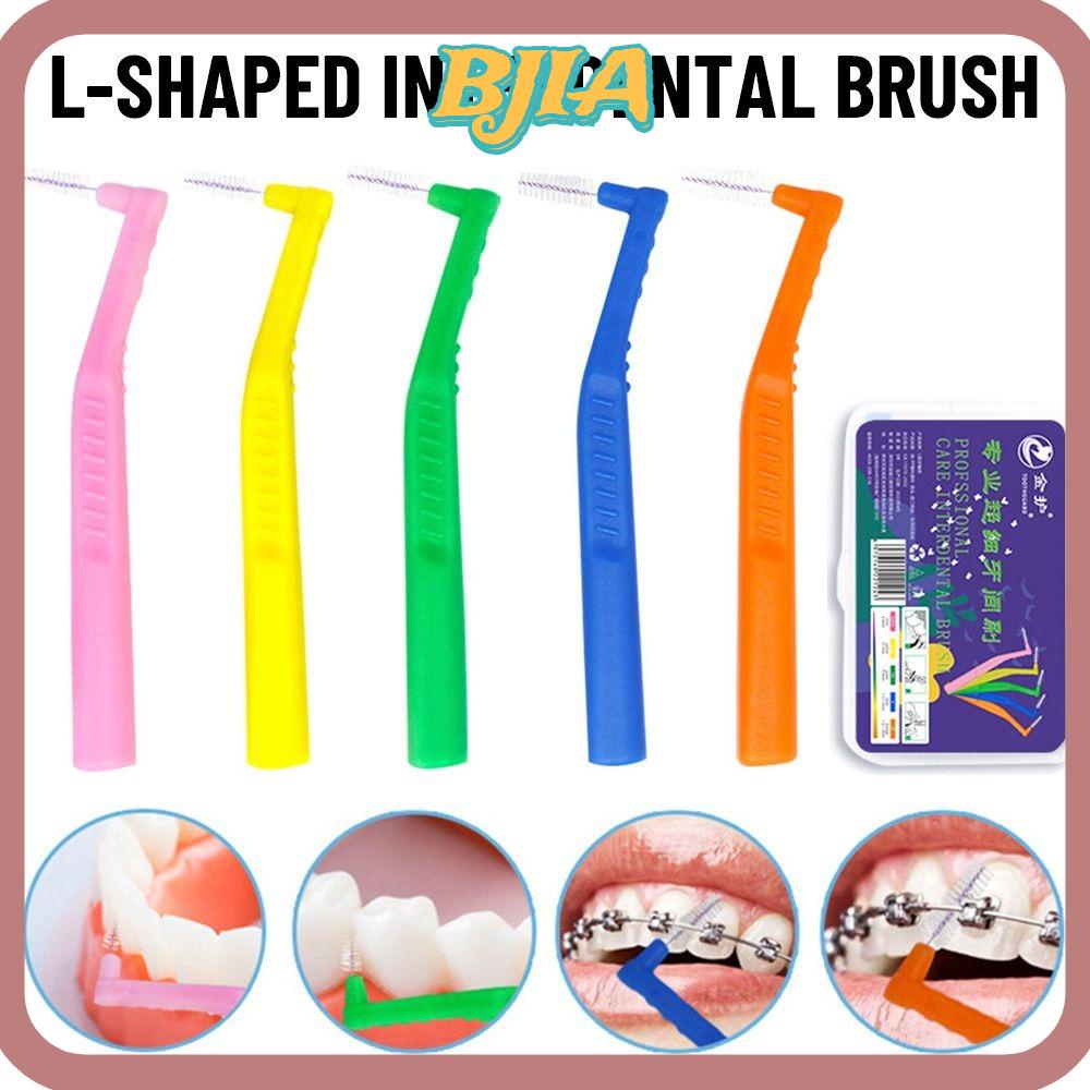 BJA 10pcs Interdental Brush, L Shape Clean Between Teeth Floss, Orthodontics Braces Brackets