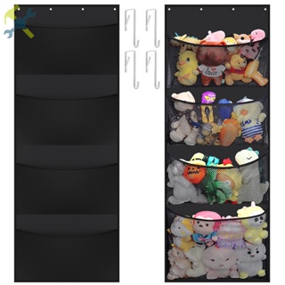 Stuffed Animal Storage Bag Over The Door Stuff Animals Organizer with 4  Large Pockets Hanging Mesh Bags for Baby Plush Toys