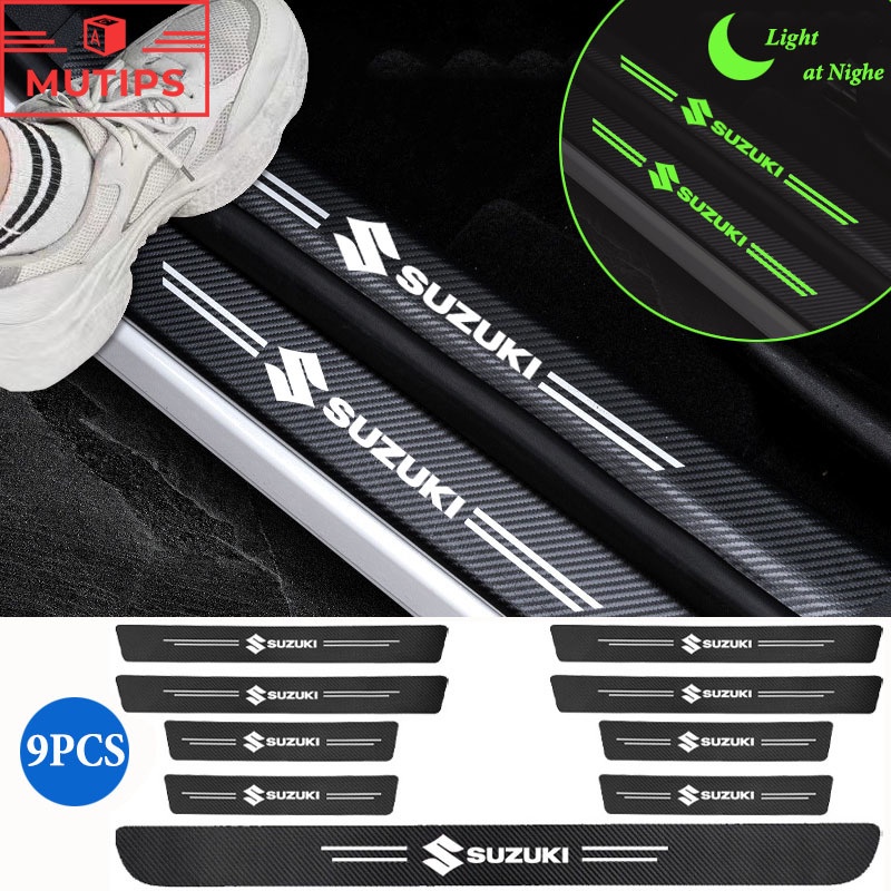 Suzuki 9PCS/Set Car Luminous Door Sill Strip Carbon Fiber Leather Door