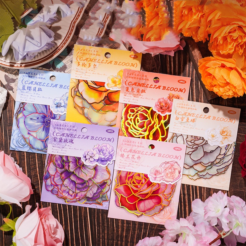 Journamm 10pcs/pack Big Size PET Flowers Stickers Gold Foil DIY ...