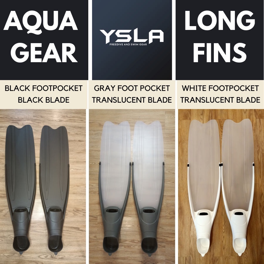 Aquagear Long Freedive Fins Spearfishing Fins Gray Translucent Fins  Removable Blade Scuba Diving
