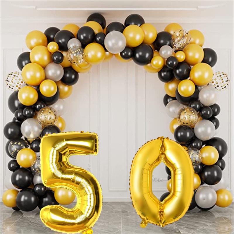 Black Gold Theme 30th 40th 50th 60th Balloons Garland Arch Kit 32inch ...