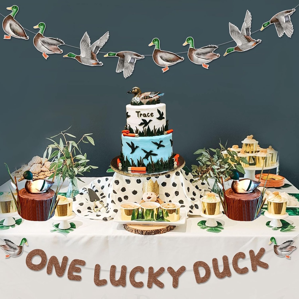 CHEEREVEAL Duck Hunting First Birthday Decorations, One Lucky Duck