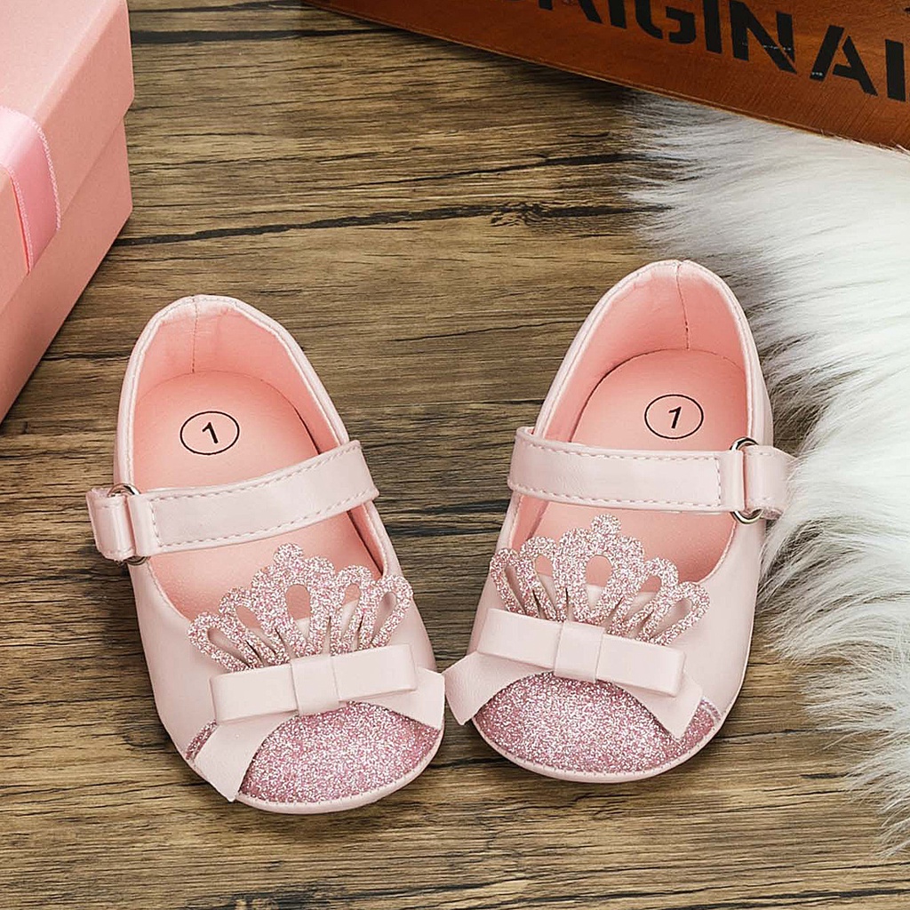 Christening Shoes for Baby Girl Baptismal Baby Shoes for Girls 18 Month  Birthday Princess Crown Shoes Non Slip Leather Silver Gold Pink White Shoes